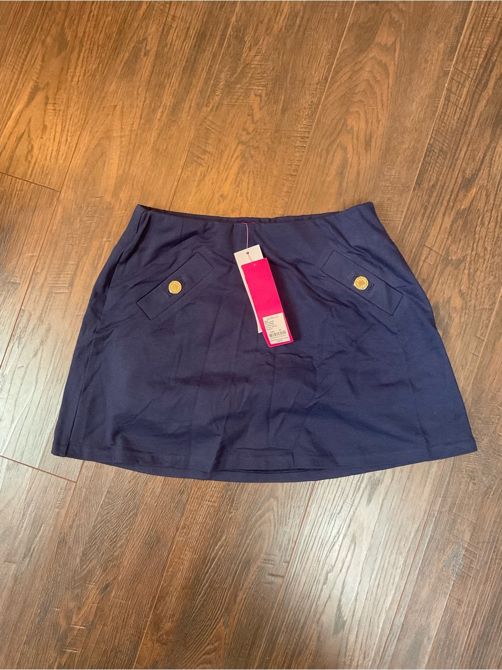 Navy A-Line Mini Skirt with Decorative Buttons